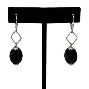 Sterling Silver Facetted Black Stone Drop Dangle Earrings